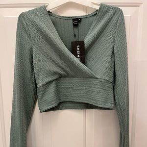 New with tags. Shein green long sleeve crop top.